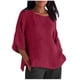 thumbnail image 1 of Moda de mujer media manga cuello redondo color sólido camisa casual suelta top vino/XL, 1 of 6