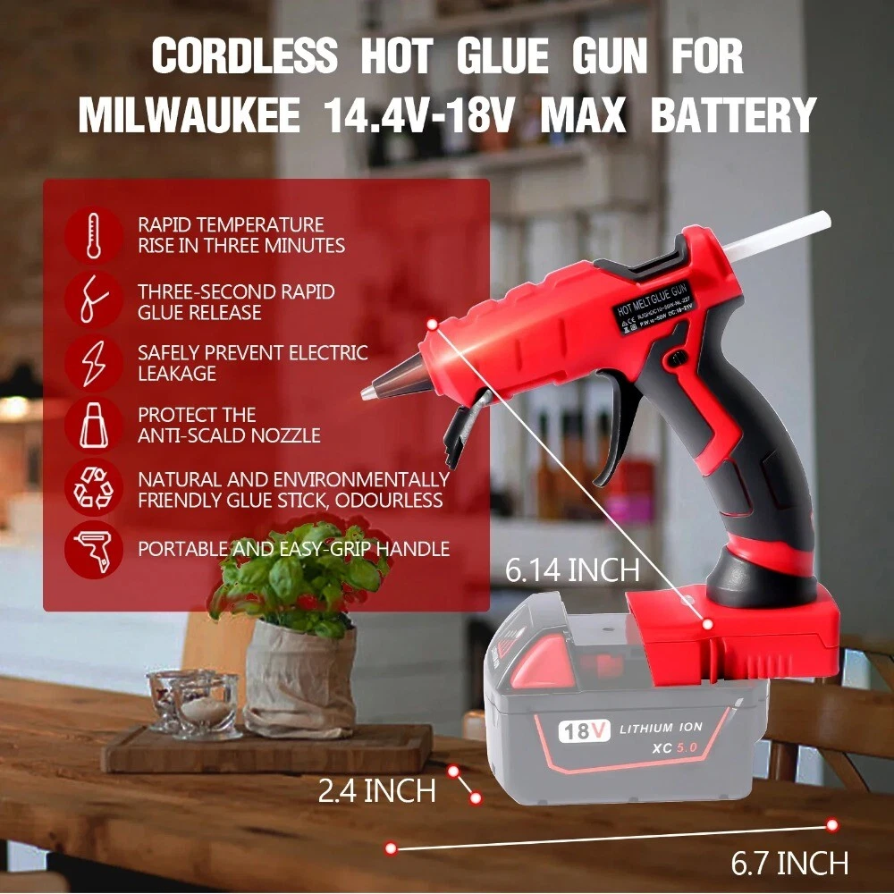 Cordless Hot Melt Glue Gun Heat Repair Tool for Milwaukee 18V with Glue Sticks
