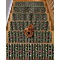 thumbnail image 2 of Christmas Black Stair Treads for Wooden Steps Indoor Runner Rug Carpet, Xmas Poinsettia Leaves Farmhouse Stripes 4 Pieces Peel and Stick Staircase Step Treads Covers Washable Throw Door Mats, 30"x8", 2 of 7