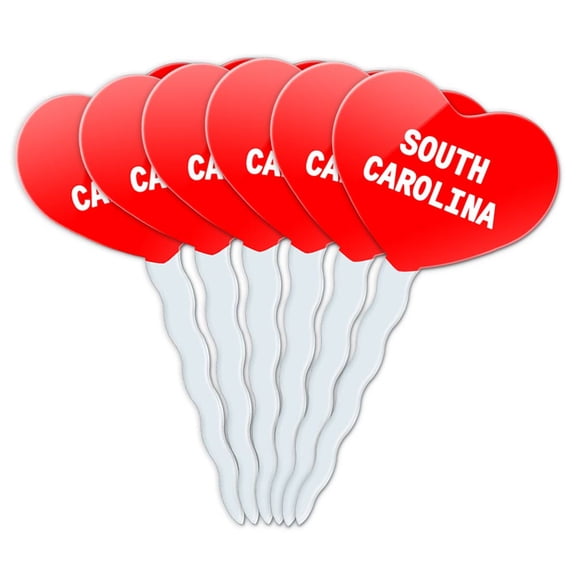 South Carolina Heart Love Cupcake Picks Toppers - Set of 6