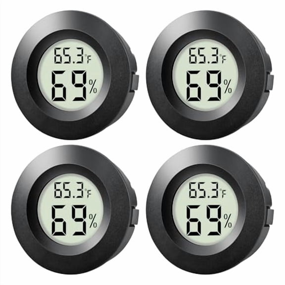 4-Pack Mini Hygrometer Thermometer Indoor Outdoor Round Humidity Meter,Small Digital LCD Monitor Thermometer Temperature Gauge Humidity Sensor (℉) or (℃) for Reptile Thermostat,Jars