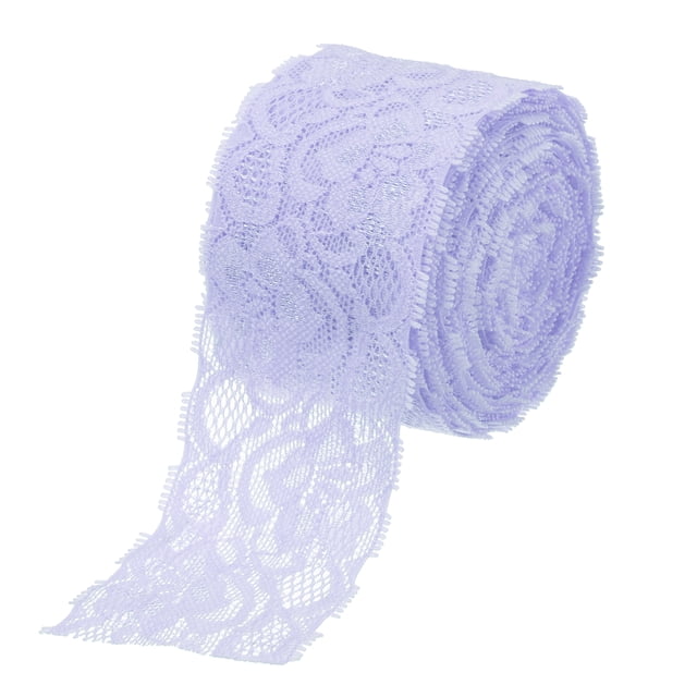 Unique Bargains Lace Trim 10 Yards 2 Inch Flower Elastic Lace Ribbons for Package Decoration Wedding Headbands Light Purple