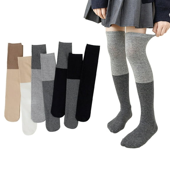 Esaierr 3 Pairs Kids Girls Cotton Stripes Thigh High Socks for Toddler Baby Knee High Socks Solid Colour Spring Autumn Sports Socks for 3-10Y