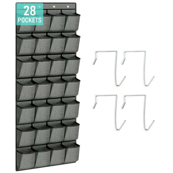Scidweet Over The Door Shoe Organizer, 28 Large Fabric Pockets Hanging Shoe Rack Storage Organizer for Home and Dorm (Black)