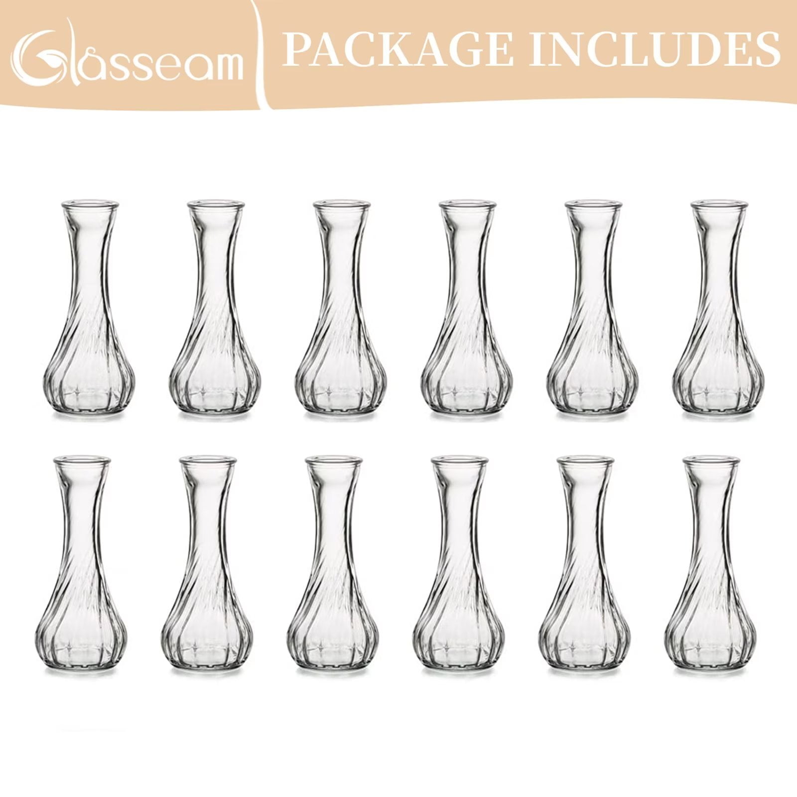 Glasseam 6 inch Small Glass Bud Vases for Flowers Set of 12 Bulk Skinny Vase for Wedding Table centerpiece
