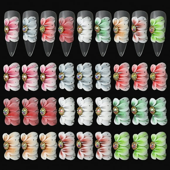 Lunfar 12 Pcs 3D Flowers Nail Charms for Nails 6 Colors Nail Art Charms for Acrylic Nails Flowers Charms for Nails Resin Flowers Nail Decorations 3D Flower Nail Jewels Gems