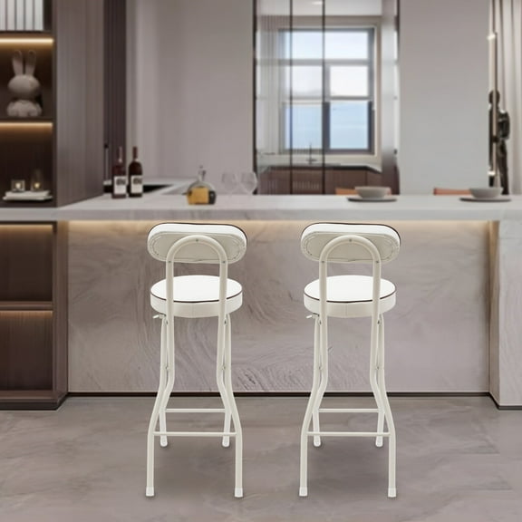 2PCS Bar Stool Portable Folding Stool Padded Folding High Chairs White