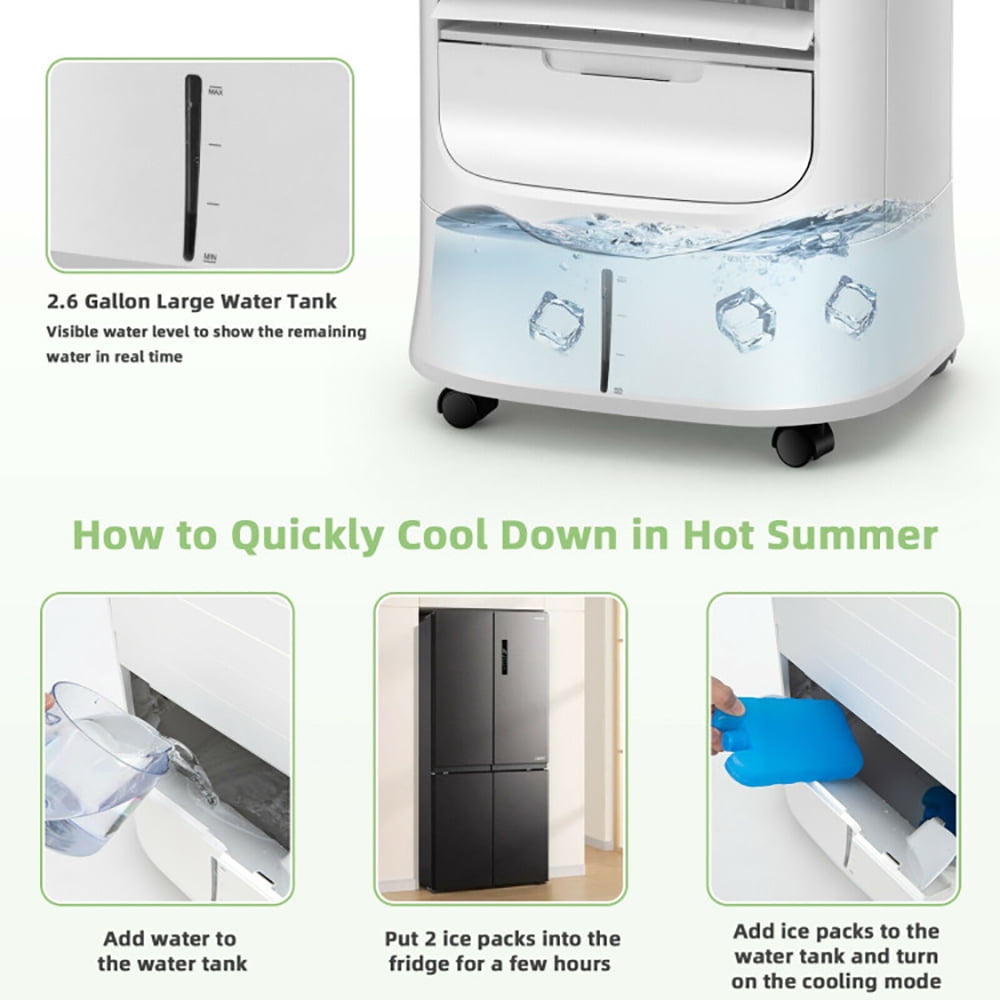 YYAo Air Conditioners, Cooling Machines, 4-in-1 Portable Evaporative Air Cooler with Timer and 3 Modes-White