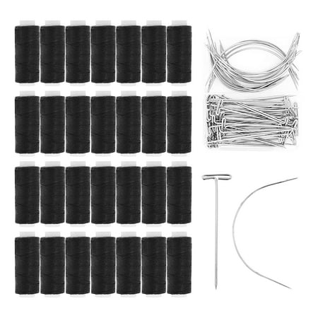 Mandala Crafts Hair Weave Needle and Thread Set - Hair Needle and Thread Kit for Sewing Hair  70 C Needles T Pins 24 Roll Hair Weaving Thread for Hair Sew In Extension Wig Weft