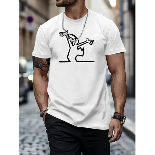 Camiseta informal de cuello redondo para hombre con estampado geométrico: algodón ligero y cómodo. Ideal para verano y tiempo libre.
