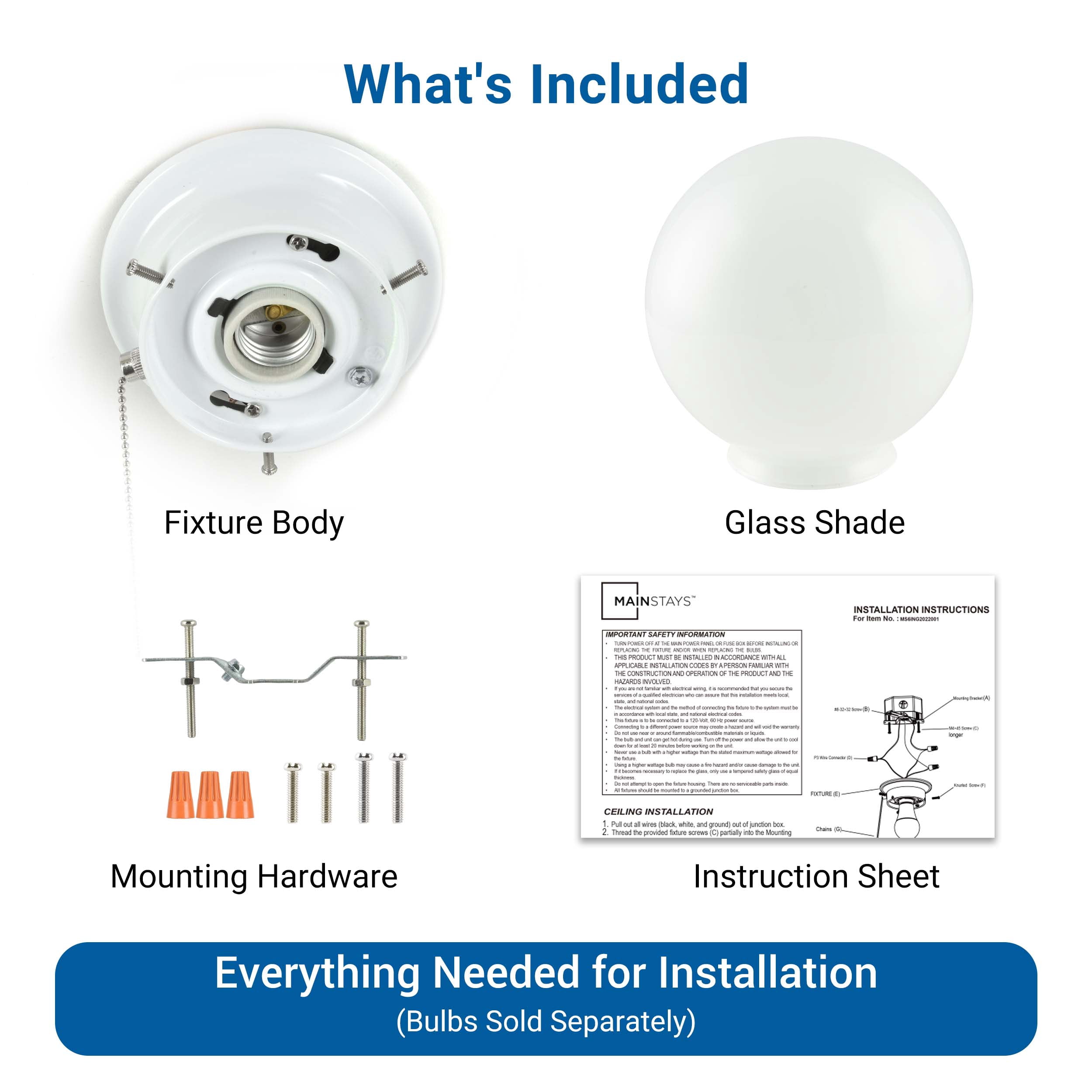 Mainstays 5.9 in Flush Mount Ceiling Light, White Finish, Frosted Glass Shade, Bulb Not Included