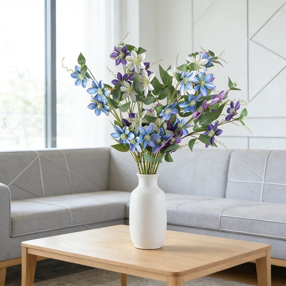 Bowayaoa Flower Arrangement with Wooden Vase Artificial Flowers in Pot - Fake Flowers in White Wooden Vase Potted Faux Flower Centerpieces for Table Decor Living Room