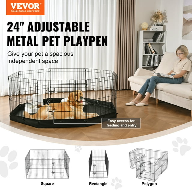 VEVOR Parque para perros, 8 paneles plegable de metal para ejercicios con almohadilla inferior, valla para mascotas de 24 pulgadas de alto, caseta para cachorros con estacas para el suelo