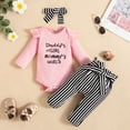 thumbnail image 2 of Curuila Newborn Girls Two Piece Set Long Sleeve Crew Neck Letter Print Romper Long Pants Fashion 3Pcs Outfits Set With Headbands Pink Size 12-18 Months, 2 of 8