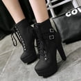 thumbnail image 2 of Women's Goth PU Leather Block High Heel Ankle Boots Fashion Ankle Strap Trim Punk Boots Round Toe Buckle Knight Booties, 2 of 4