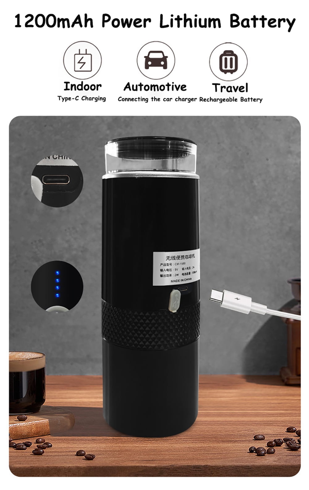 Salange Fully Automatic Portable Wireless Mini Espresso Coffee Machine Rechargeable for Outdoor Adventures, Travel & Camping