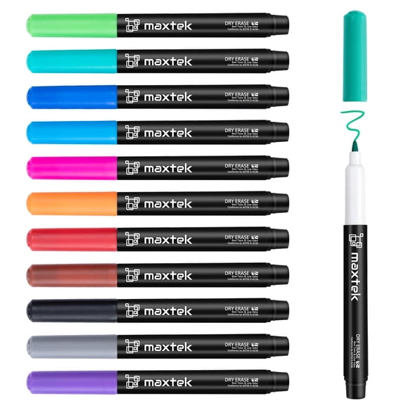 Marcadores de borrado en seco Maxtek de punta ultrafina de 0,7 mm, 12 colores