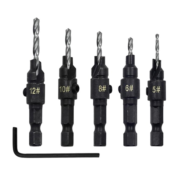 S SERENABLE 5pcs/set HSS Steel Countersink Drill Bits 1/4inch Hex Shank, Woodworking 1
