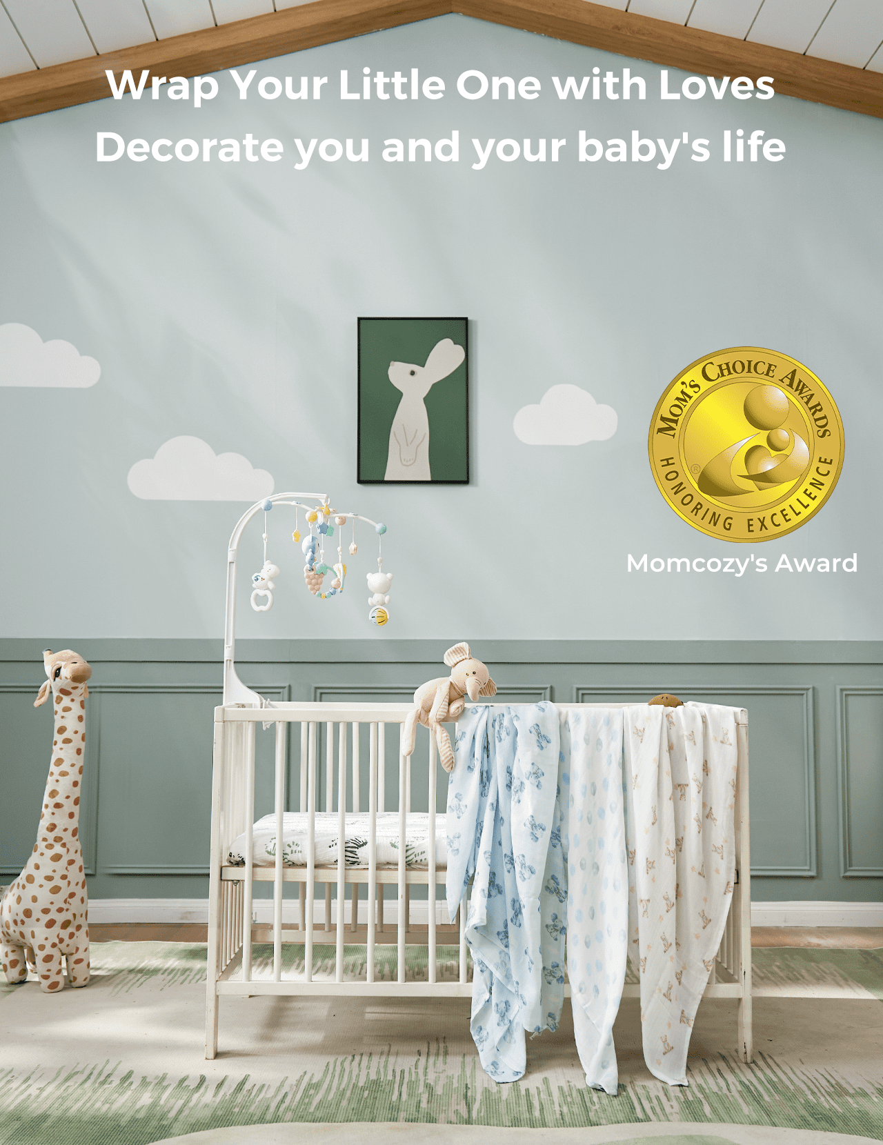 Momcozy Muslin Swaddle Blankets, 3 Pack, Breathable 2-Layer Gauze Large 47'' x 47'' Baby Swaddling Receiving Blanket for Newborn Boys Girls, Innocence