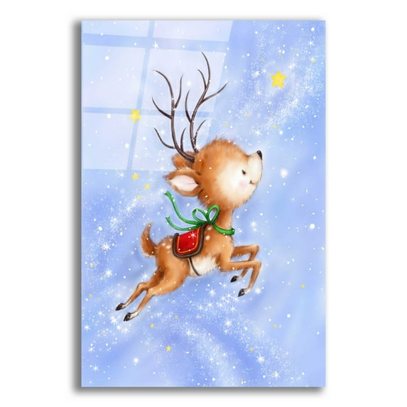 Epic Art 'Flying Rudolph' by Makiko, Acrylic Glass Wall Art, 16"x24"