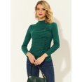 thumbnail image 2 of INSPIRE CHIC Blusa de punto de manga larga con cuello alto fruncido para mujer Verde XL, 2 of 5
