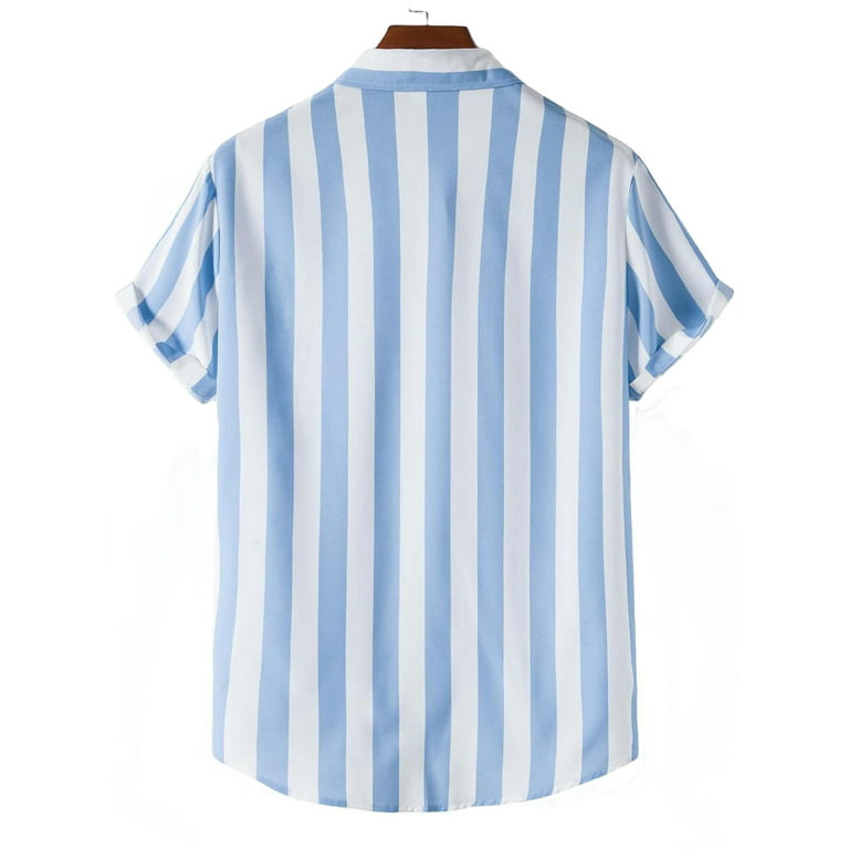 Men's Light Blue Vertical Striped Button Down Shirt 