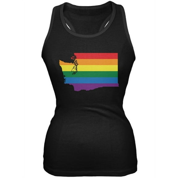 Washington LGBT Lesbian Pride Rainbow Black Juniors Soft Tank Top - Medium