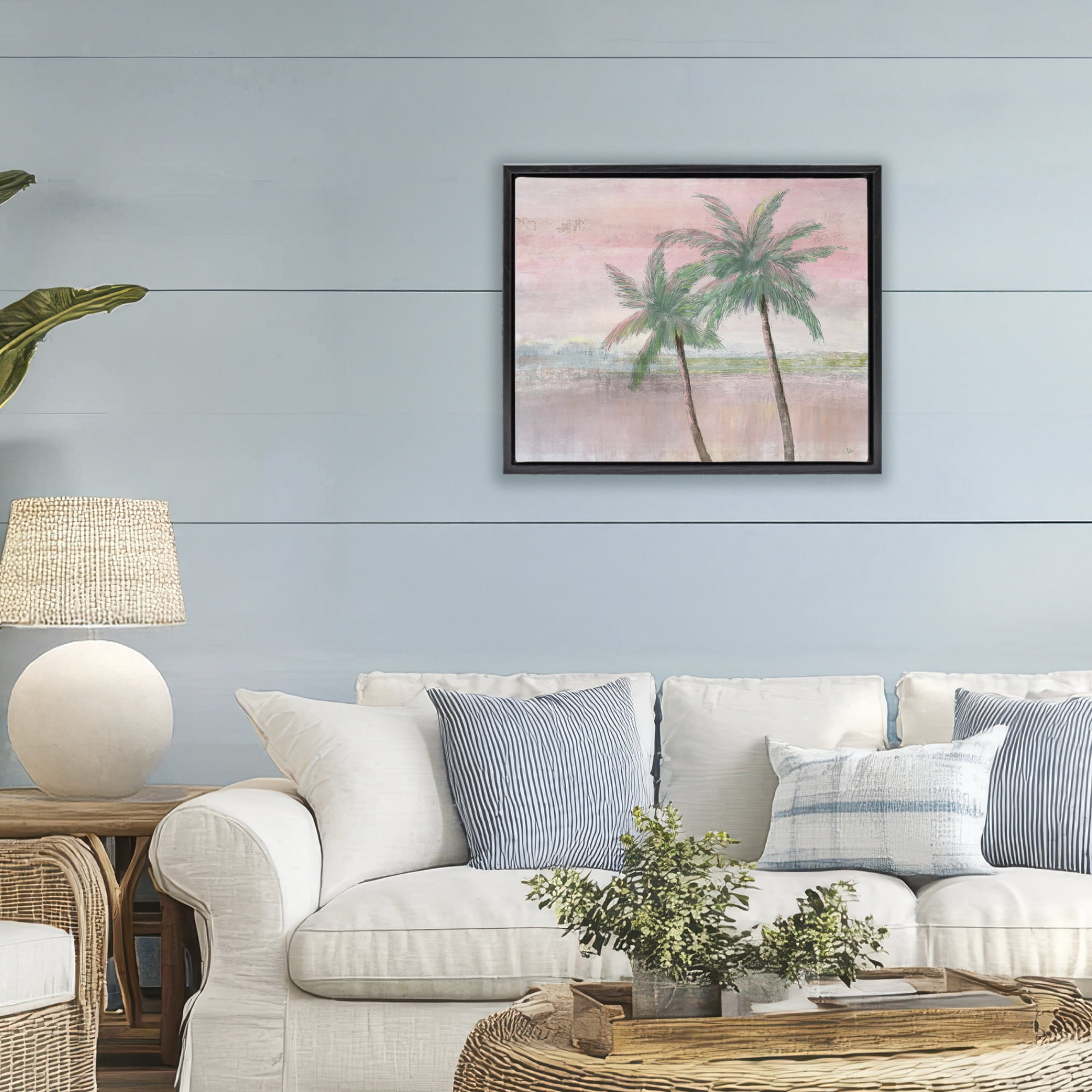 Stupell Industries Sunset Palms at Dusk Black Framed Floater Canvas Wall Art, design by Nan