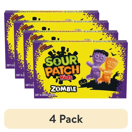 (4 pack) SOUR PATCH KIDS Zombie Orange & Purple Soft & Chewy Halloween Candy, 3.5 oz
