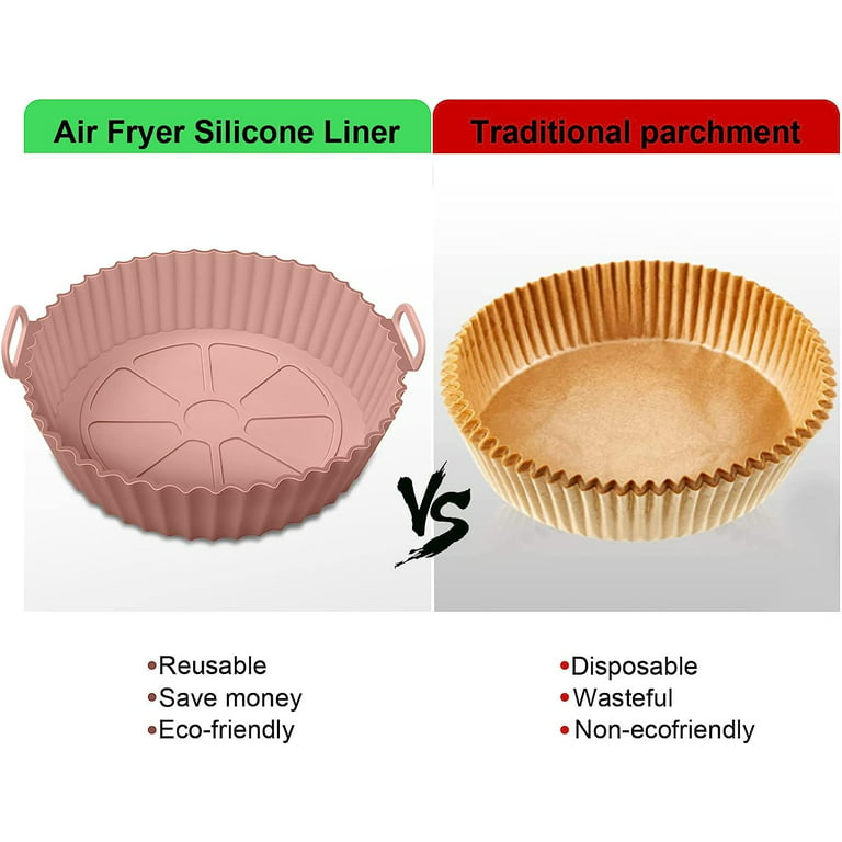2 Pack Air Fryer Silicone Liners Pot for 3 to 5 QT, Basket Bowl,  Replacement of Flammable Parchment Paper, Reusable Baking Tray Oven  Accessories