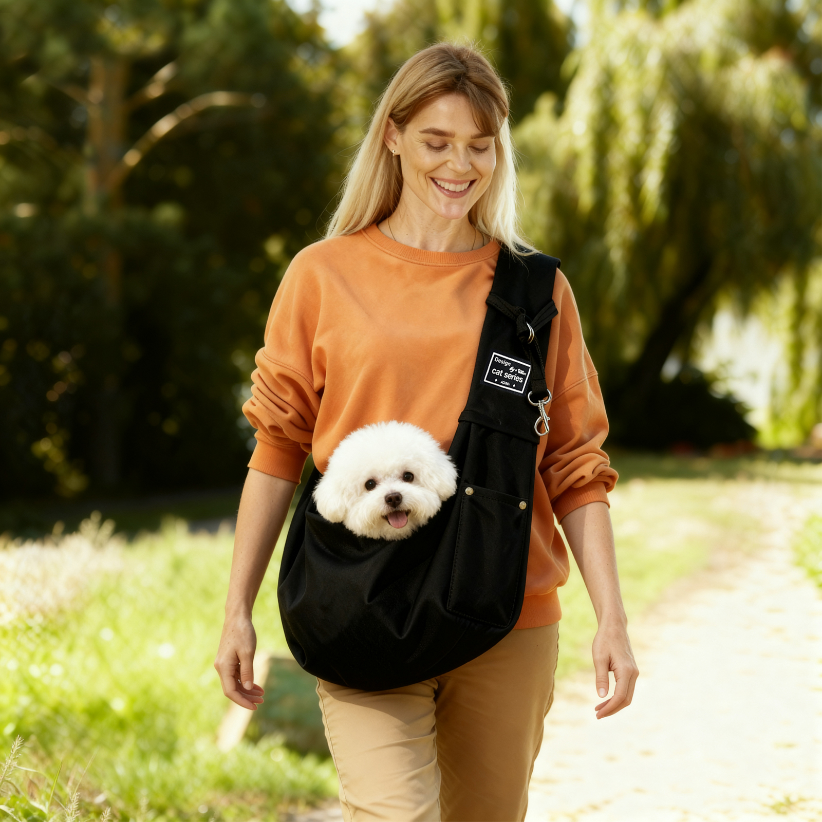GOUWAN Dog Sling Carrier, Pet Sling for Small Dogs Puppy Cats up to 15lbs, for Outdoor Travel, Black