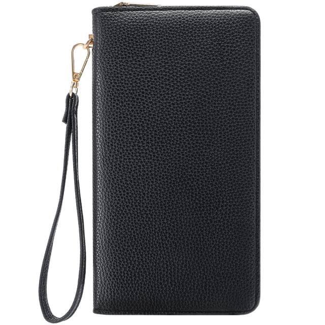 Chelmon Cartera De Cuero Para Mujer Cartera Con Bloqueo Rfid Cartera De Mano Con Tarjeta De Crédito (01 Cuero Genuino Negro)
