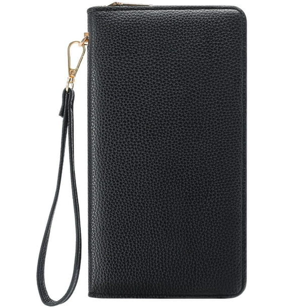 Chelmon Cartera De Cuero Para Mujer Cartera Con Bloqueo Rfid Cartera De Mano Con Tarjeta De Crédito (01 Cuero Genuino Negro)
