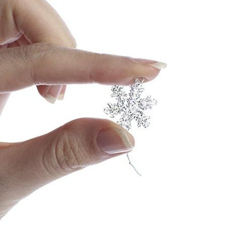 Ensemble de 24 Ornements Flocon de Neige en Plastique Argenté avec Paillettes pour Bordure d'Arbre, Décoration Intérieure et Artisanat de Vacances