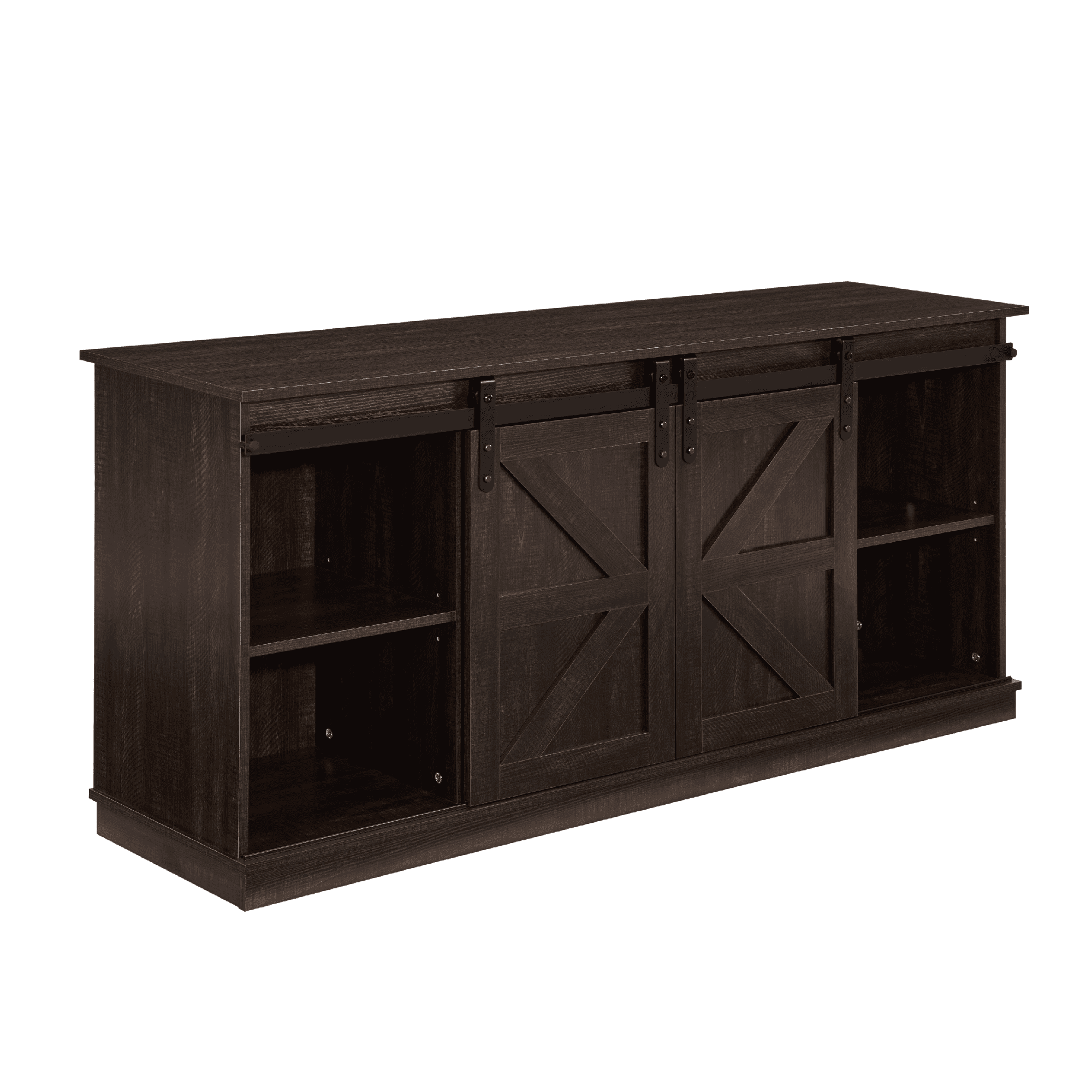 MAYEERTY 58" Farmhouse TV Stand with Sliding Barn Doors, Storage Cabinets for TVs Up to 65", Brown
