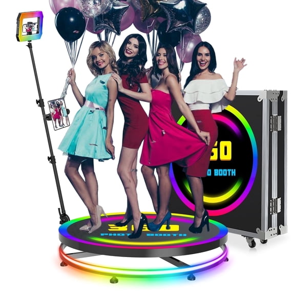 360 Photo Booth Machine with Flight Case – Includes Square Light, Free Custom Logo, APP Remote Control, Automatic 360 Photo Booth for Weddings, Parties, Events（80cm/31.5inch）