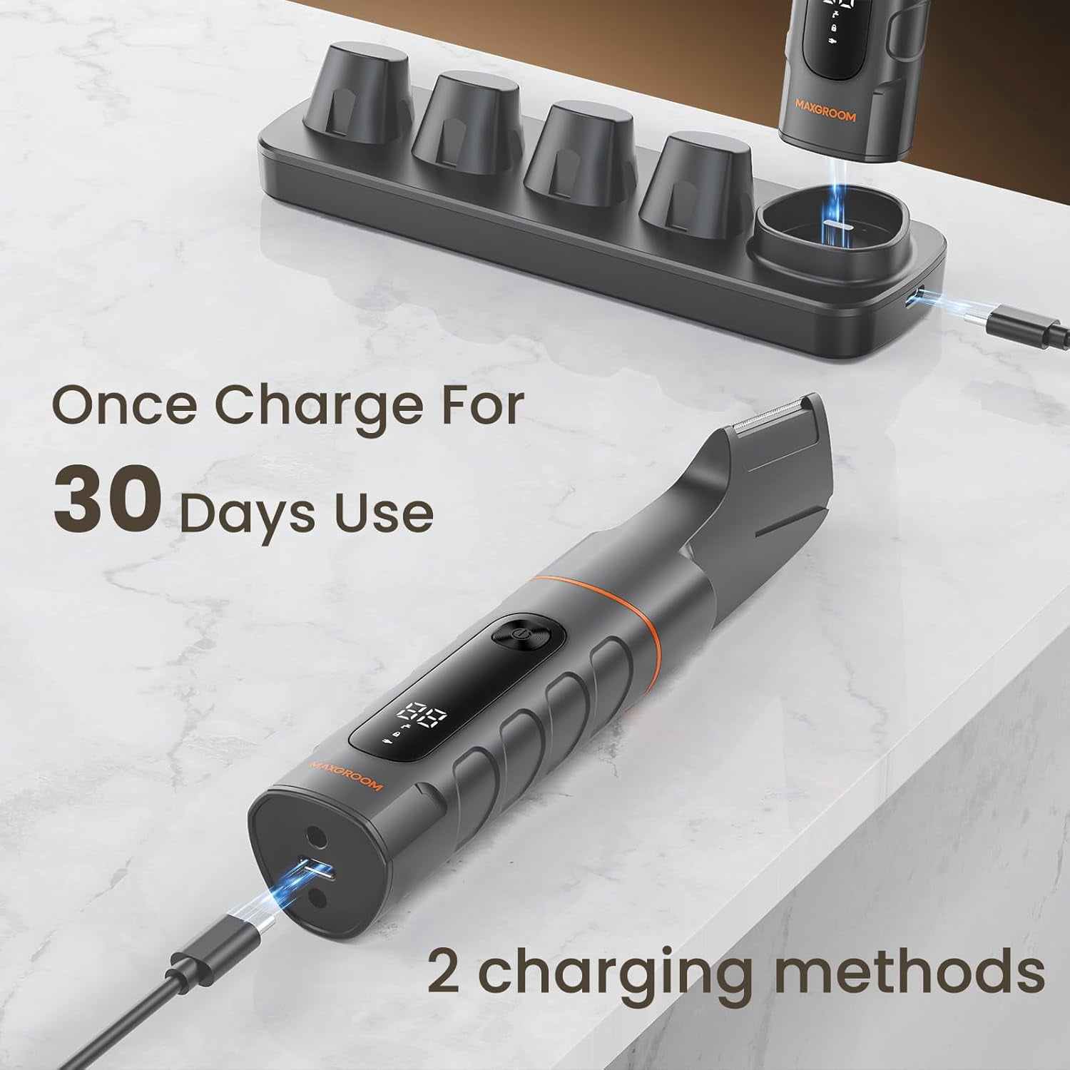 MAXGROOM Manscape All-in-One Body & Pubic Hair Trimmer for Men, V-Shaped No-Nick Groin & Ball Shaver, Waterproof Mens Electric Grooming Kit with Charging Dock, LED Display, Gift for Husband Father