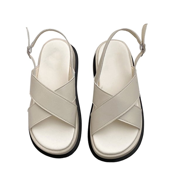 Sandalias de tiras cruzadas para mujer, sandalias de tiras cruzadas para mujer, sandalias de tiras cruzadas con suela gruesa, sandalias casuales de cuero para mujer, resultados impresionantes