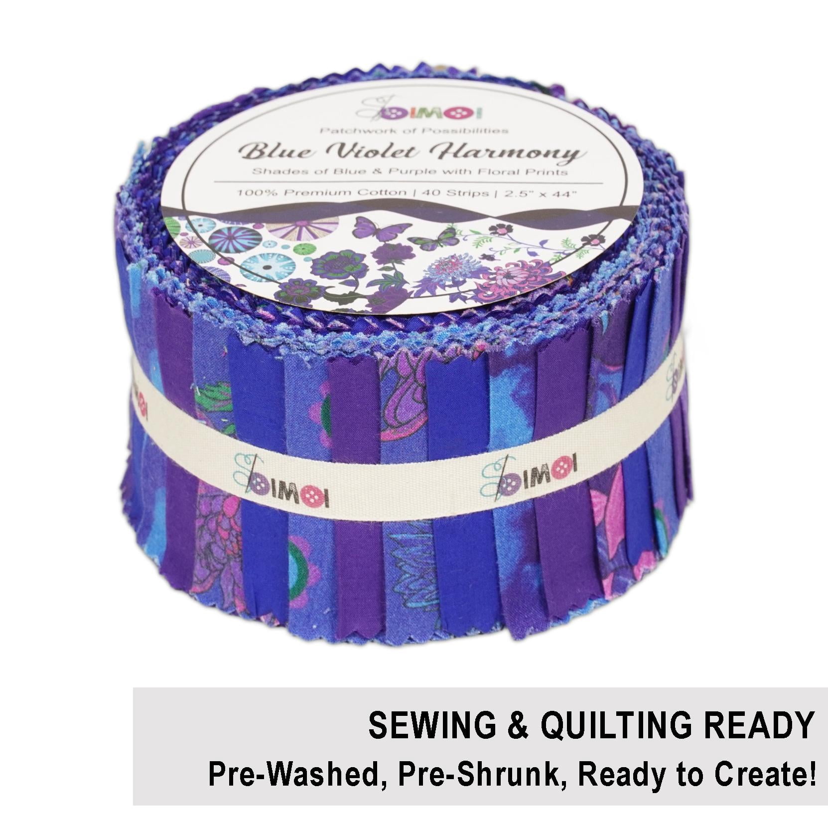 Soimoi Jelly Roll 40 Strip Assorted Bundle, Fabric Strips for Quilting, Crafting, 100% Cotton Fabric Jelly Roll Bundle For Scrapbooking, Precut Quilt Projects, DIY Crafts- Blue Violet Harmony