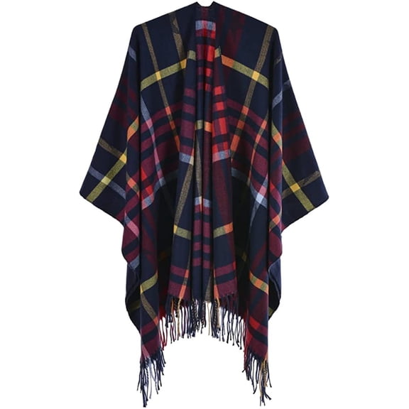 PIKADINGNIS Women Shawl Wraps Poncho Plaid Wram Sweater Cardigan Cape Double Side Blanket Open Front Coat