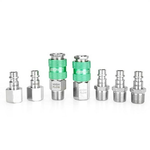 OEMTools High Flow 7 Piece Coupler & Plug Kit, 1/4" Body, 3/8" NPT