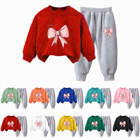 8-9 Years Toddler Girls Outfit Sets 2 Pieces Long Sleeve Pullover Printed Girls Clothing Sets Pink Girl Winter Set