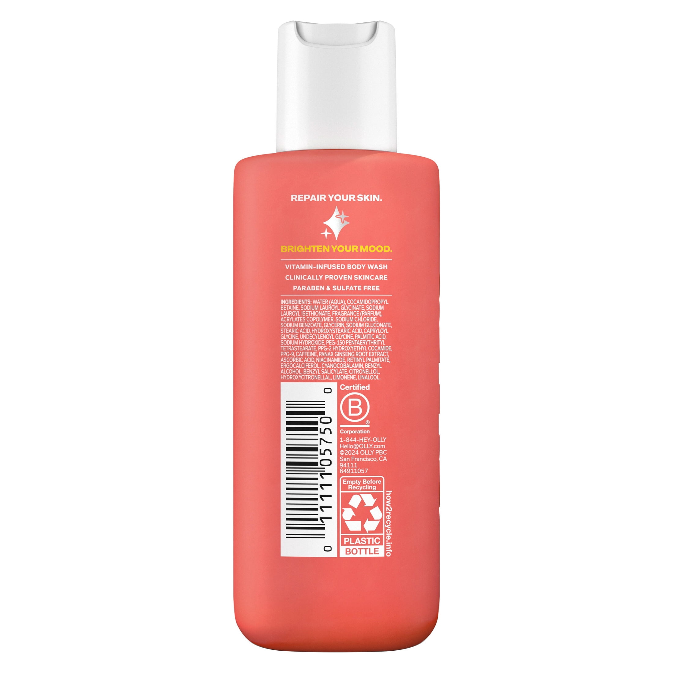 OLLY Vitamins Revive Body Wash Repairs Skin Barrier Neroli Dew, 3