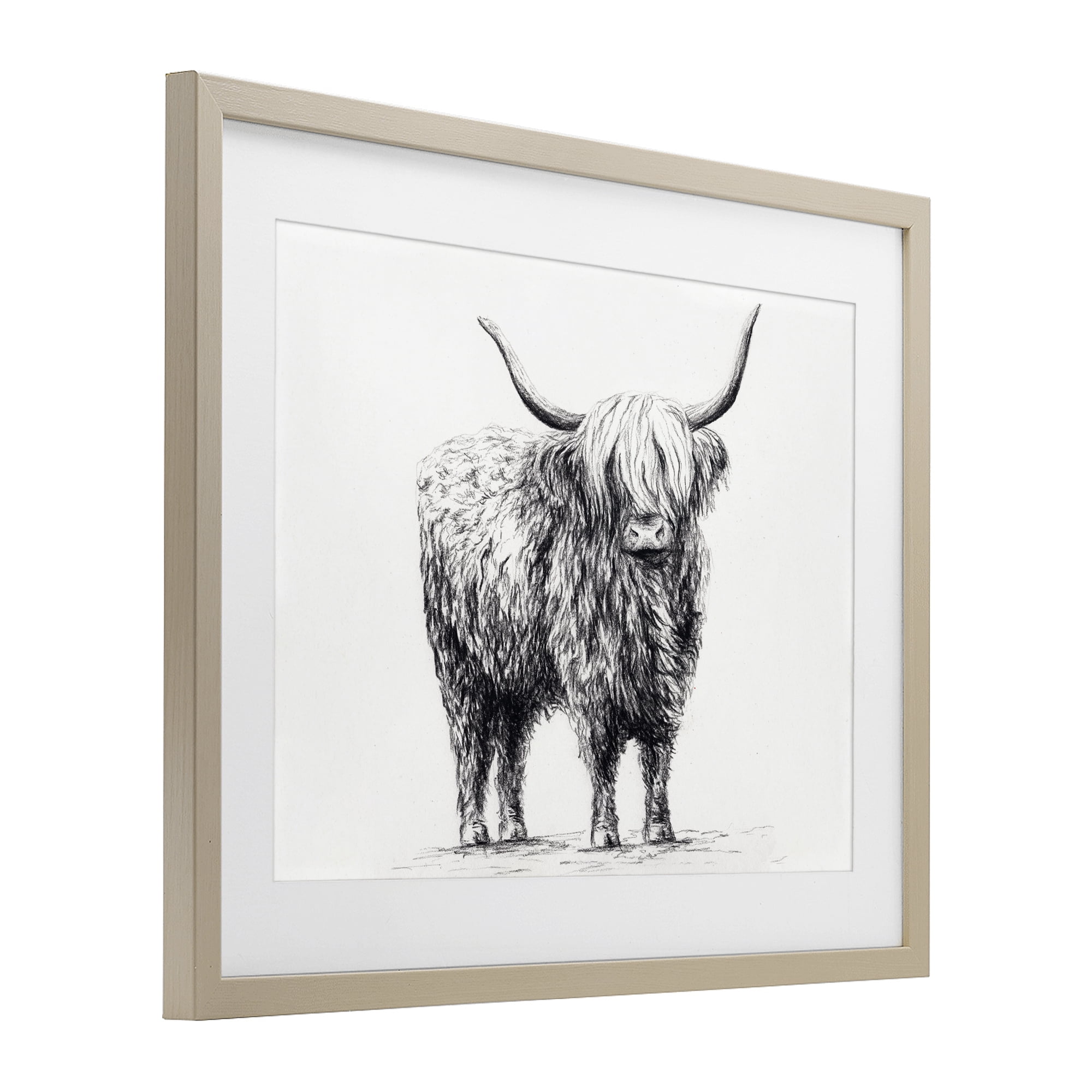 Stupell Industries Highland Cow in Charcoal Birch Framed Print Under Glass, design by Leah Noel Art