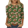 thumbnail image 3 of Liquidation d'Été! Fatuov Blouses Habillées Décontractées pour Femmes Manches 3/4 T-Shirts Graphiques de Baseball Col Rond Grande Taille Vert Armée, 3 of 5