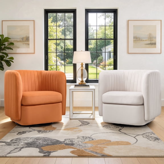 Bonzy Home Two-Tone 360° Swivel Accent Chair, Modern Upholstered Barrel Chair with Contrast Color, Comfy Swivel Armchair for Living Room Bedroom, Orange/White