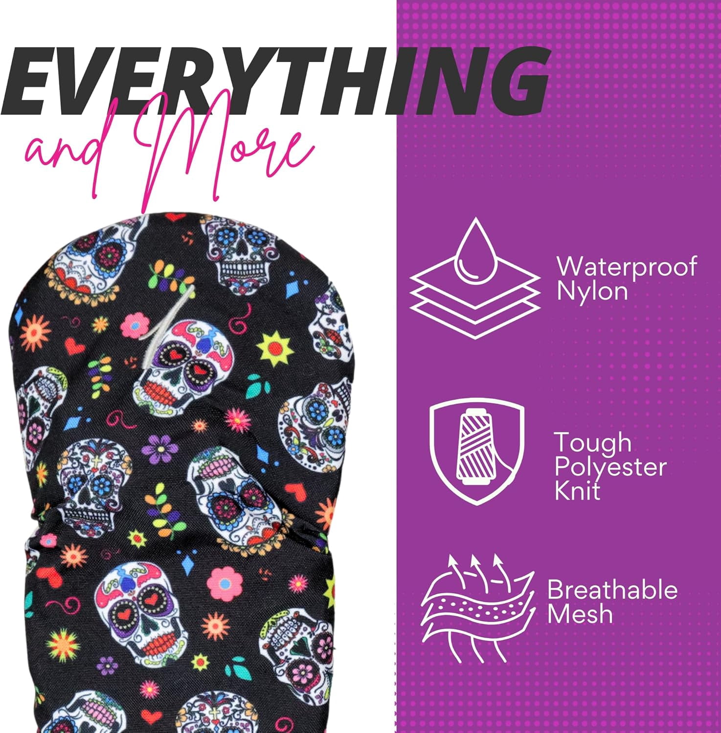 Womens Designer Resort Golf Club Covers 4 Pack - Taboo Fashions Numbered Head Covers for Driver Woods & Hybrid - Weather/Moisture Resistant Protection (Sugar Skulls)