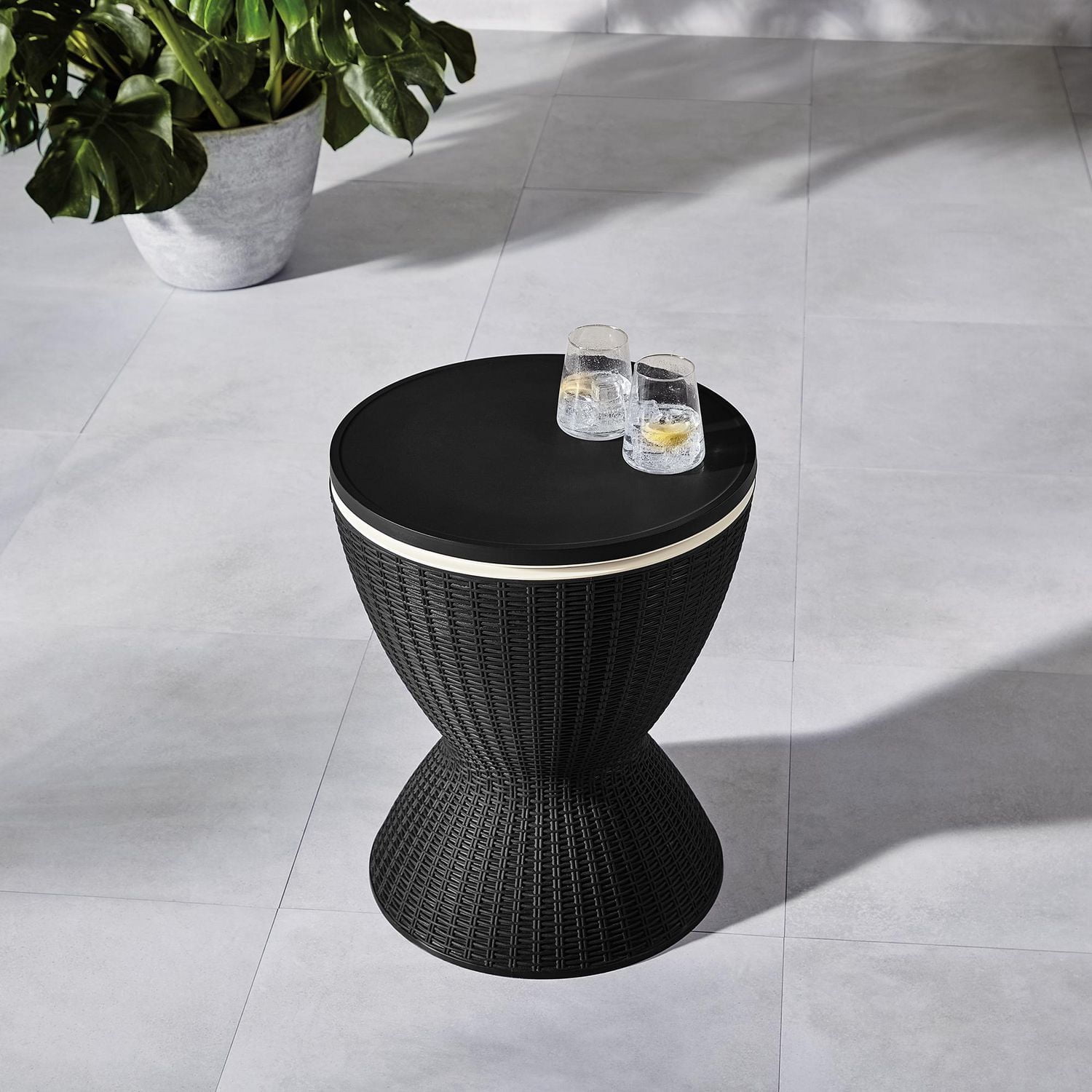 HOMETRENDS Patio Side Table Cooler - Black, Hidden ice cooler