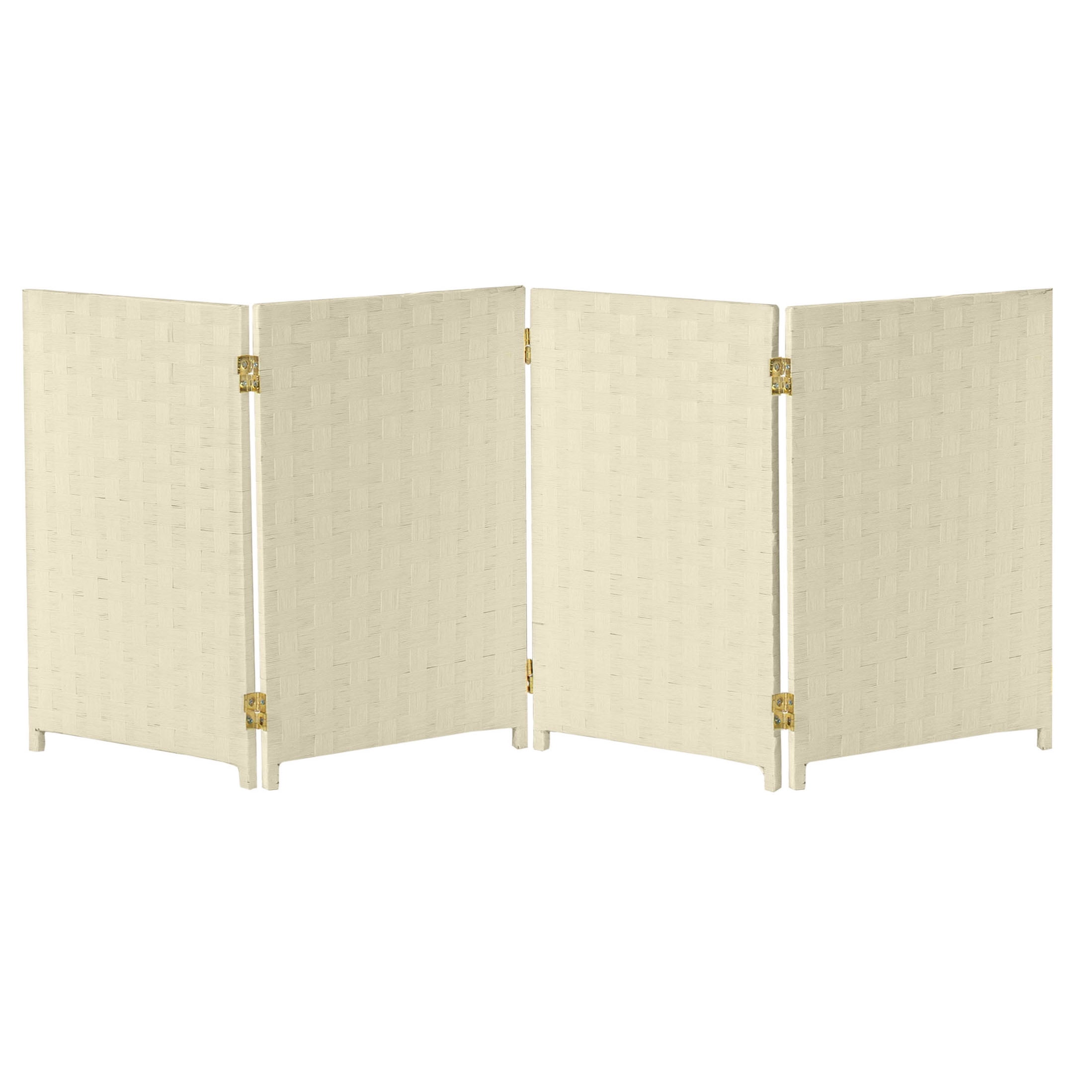 Red Lantern 2 ft. Short Woven Fiber Folding Screen - Cream - 4 Panel