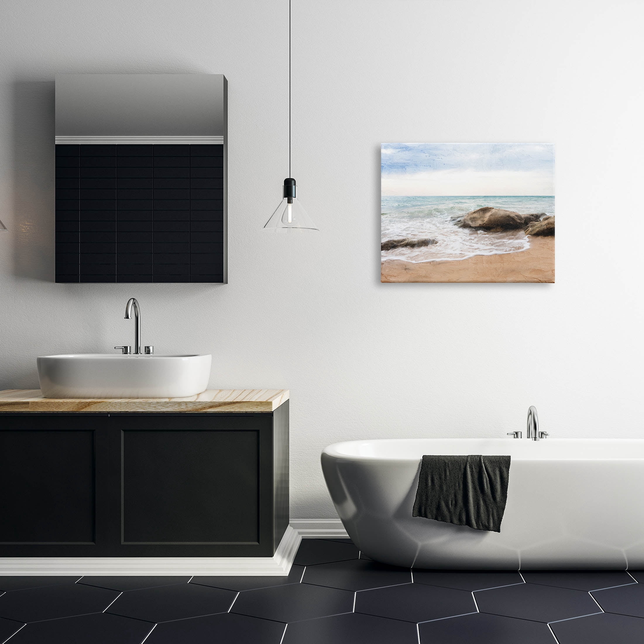 Stupell Industries Rocky Crashing Beach Waves Graphic Art Gallery Wrapped Canvas Print Wall Art, Design by Ann Bailey